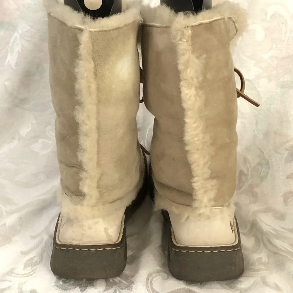 Born Vintage Suede Leather Shearling Lined Square Toe  Cream Winter Boots size 7